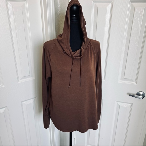 🍂 Athletic Works Brown Hooded Drawstring Hoodie Pullover Thumb Hole Sz M (8-10) - Picture 1 of 6